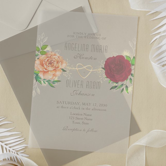 Invitation Boho Floral Bourgogne Acrylique Mariage (Créateur téléchargé)