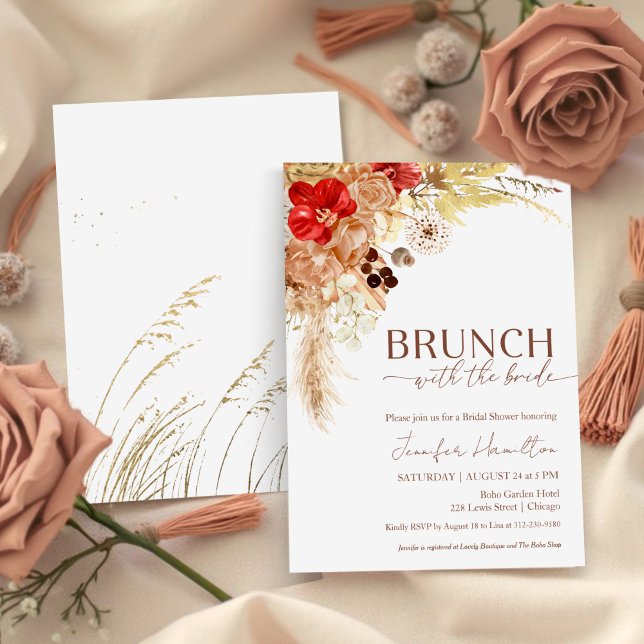 Invitation Boho Floral Brunch avec la mariée | FÊTE DES MARIÉ (Créateur téléchargé)