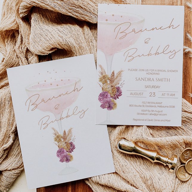 Invitation Boho Floral Brunch Fête des mariées Bubbly (Créateur téléchargé)