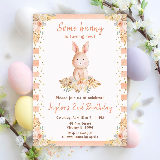 Invitation Boho Floral Bunny Anniversaire (Créateur téléchargé)