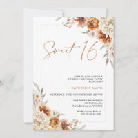 Boho Floral Burnt Orange Sweet 16 Anniversaire