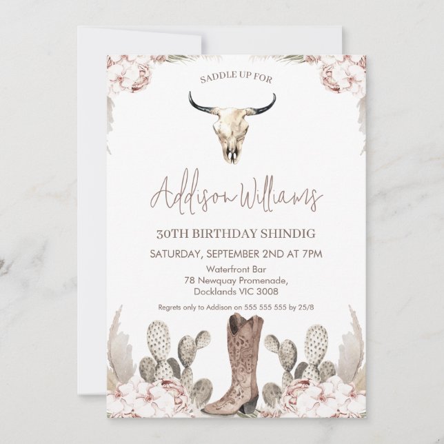 Invitation Boho Floral Cactus Rodeo 30e anniversaire Invitati (Devant)