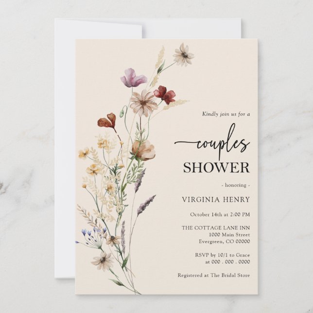 Invitation Boho Floral Couples Douche (Devant)