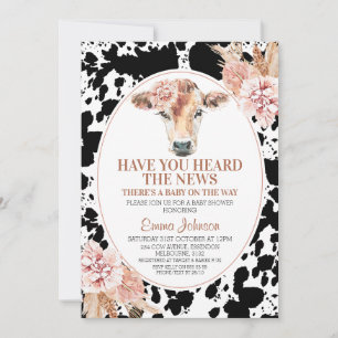 Invitation Boho Floral Cow Black Cow Baby shower d'impression