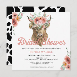 Invitation Boho Floral Cow Imprimer Fête des mariées de l'Oue