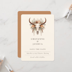 Invitation Boho Floral Cow Skull Western QRcode Enregistrer l
