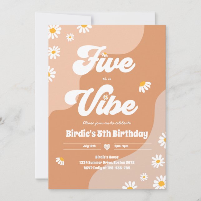 Invitation Boho Floral Daisy 5e Anniversaire Five Est Une Vib (Devant)