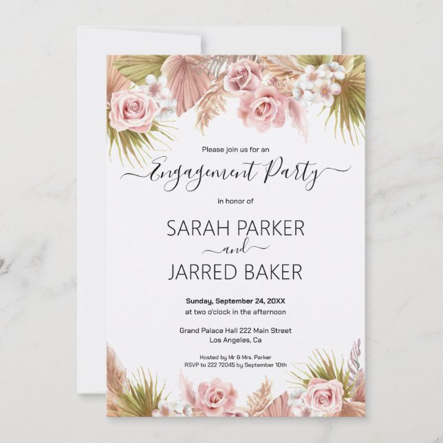 Invitation Boho Floral Fiançailles frontière (Devant)