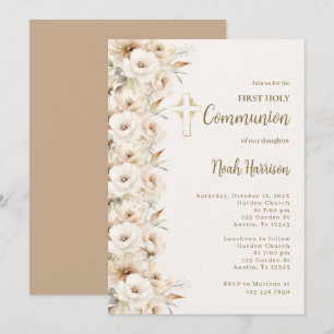 Invitation Boho Floral First Communion Boy