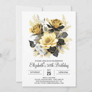 Invitation Boho Floral Gold et Black 50e anniversaire