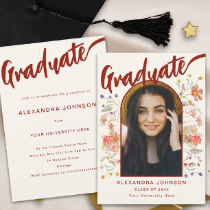 Invitation Boho Floral Graduate Photo Script Graduate Party
