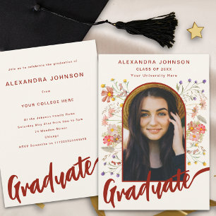 Invitation Boho Floral Graduate Photo Script Graduate Party
