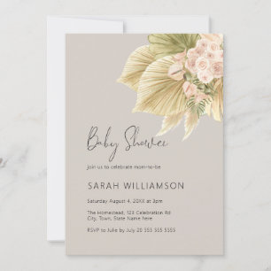 Invitation Boho Floral Herbe de Pampas Palmier Naturel Baby S
