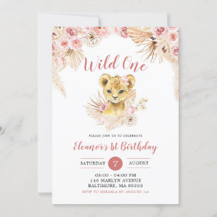Invitation Boho Floral Lion Cub Wild Un Anniversaire Invitati