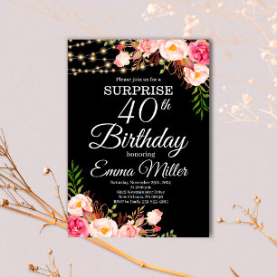 Invitation Boho Floral & Lumières Surprise 40e anniversaire