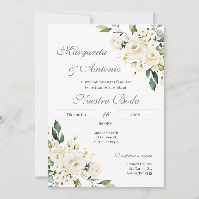 Invitation Boho Floral Mariage espagnol (Devant)