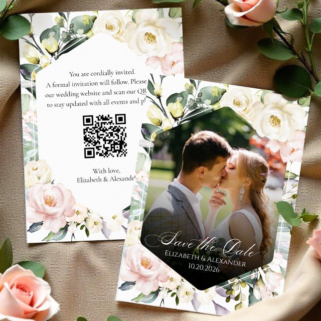 Invitation Boho Floral Mariage Photo QR code Enregistrer les  (Créateur téléchargé)