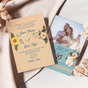 Invitation Boho Floral Mariage QR Code