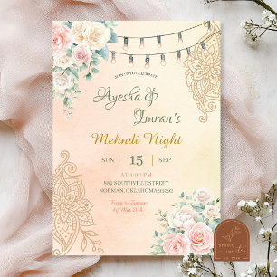 Invitation Boho Floral Mehndi, Haldi, Sangeet, Cérémonie Rohk