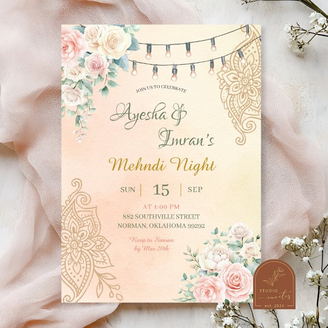 Invitation Boho Floral Mehndi, Haldi, Sangeet, Cérémonie Rohk (Créateur téléchargé)