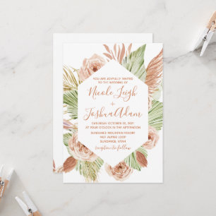 Invitation Boho Floral, Palm et Pampas mariage en terre cuite