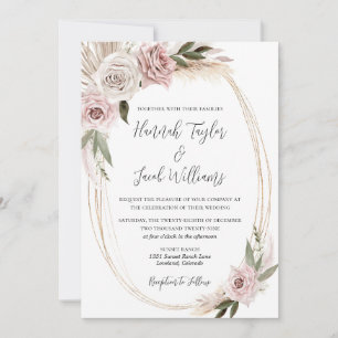 Invitation Boho Floral Pampas Grass Mariage