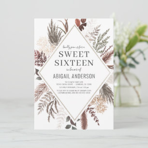 Invitation Boho Floral Pampas Grass Sweet sixteen Anniversair