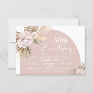 Invitation Boho Floral Pampas Palm Roses 30e anniversaire
