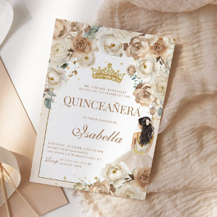 Invitation Boho Floral Quinceanera Champagne Mis Quince Anos