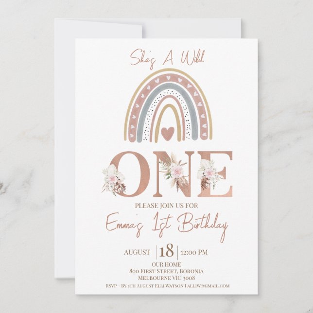 Invitation Boho Floral Rainbow Wild Un 1er anniversaire (Devant)