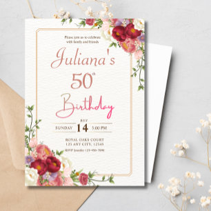 Invitation Boho floral rose 50e fête d'anniversaire
