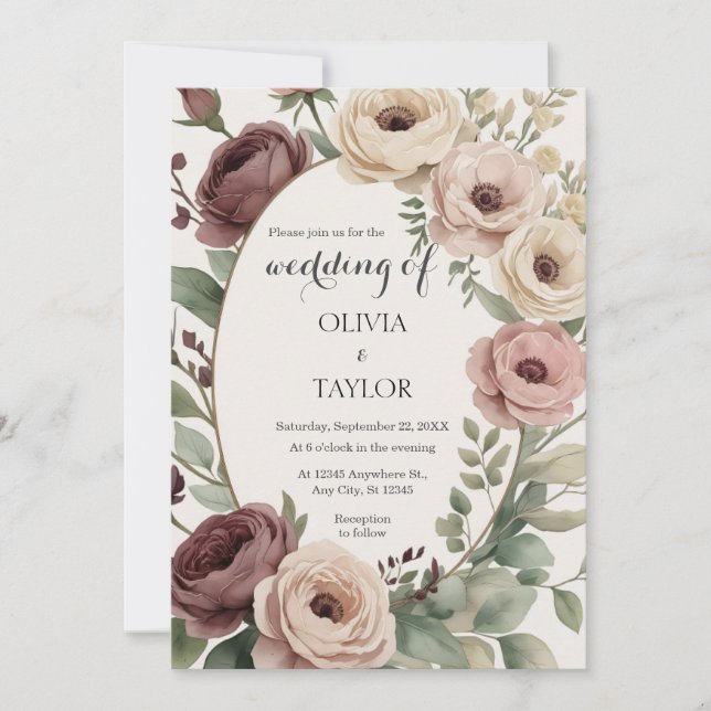 Invitation Boho Floral Rustic Mariage (Devant)