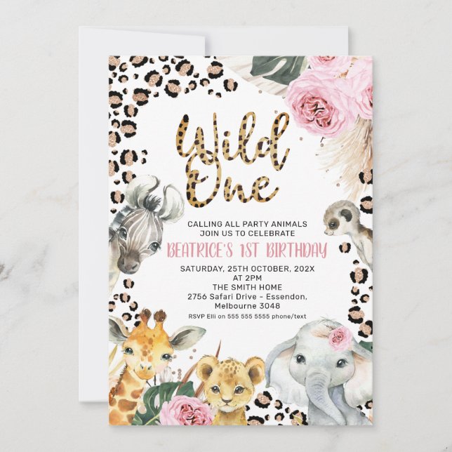 Invitation Boho Floral Safari Wild Un 1er anniversaire (Devant)