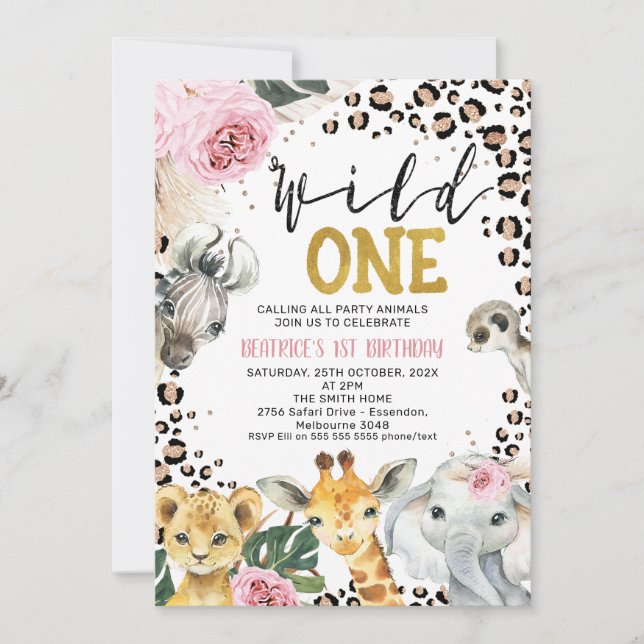 Invitation Boho Floral Safari Wild Un 1er anniversaire (Devant)