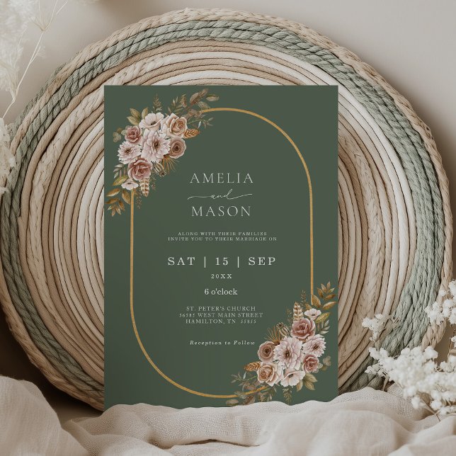 Invitation Boho Floral Sage Vert et Mariage or (Boho Sage Green and Gold Floral Wedding Invitation)