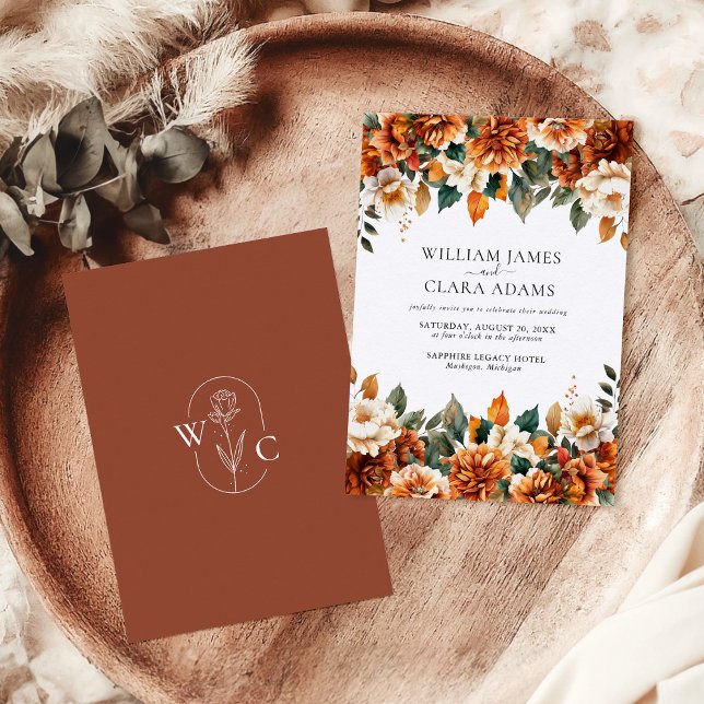 Invitation Boho Floral Terracotta Aquarelle Mariage (Créateur téléchargé)