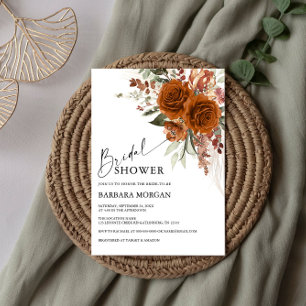 Invitation Boho Floral Terracotta Brûlé Orange Fête des marié