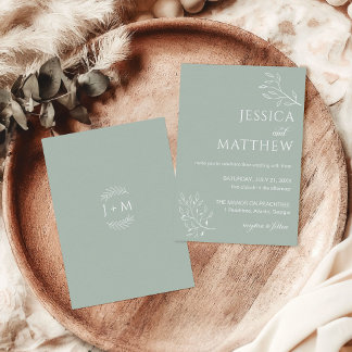 Invitation Boho Floral Vert Sauge Calligraphie