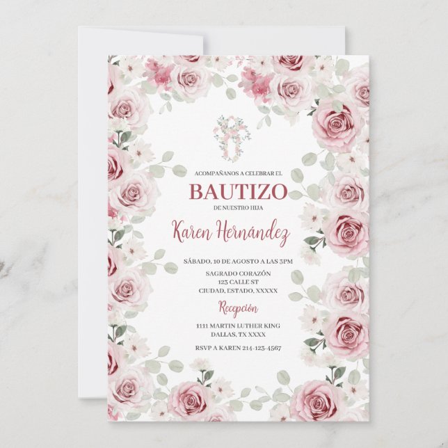 Invitation Boho Florale Baptême Espagnol (Devant)