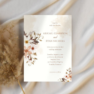 Invitation Boho Flower Brown Mariage simple et élégant