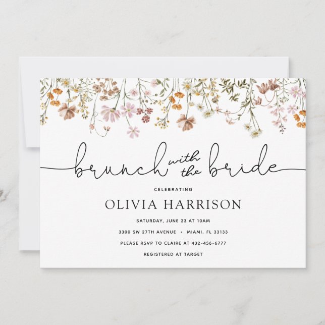 Invitation Boho Flowers Brunch avec la douche de mariée (Devant)