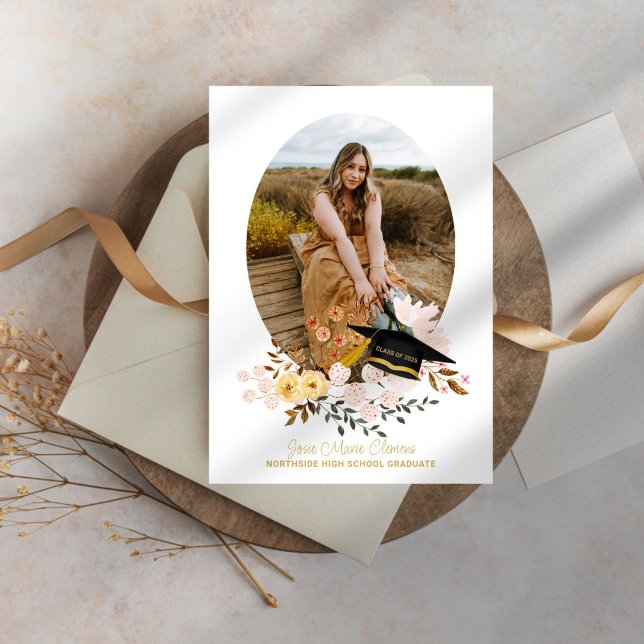 Invitation Boho Flowers & Casquette Graduation Photo Invitati (Créateur téléchargé)