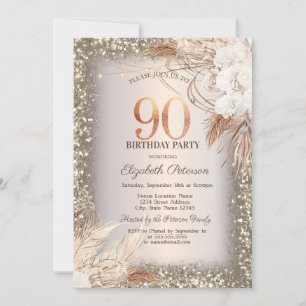 Invitation Boho Flowers, Lumières Parties scintillant cadre 9