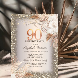 Invitation Boho Flowers, Lumières Parties scintillant cadre 9