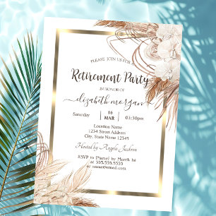 Invitation Boho Flowers Pampas Grass Gold Frame Retirement
