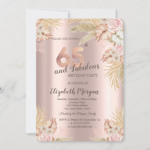 Invitation Boho Flowers, Pampas Grass Rose Gold 65e anniversa