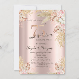 Invitation Boho Flowers, Pampas Grass Rose Gold 75e anniversa