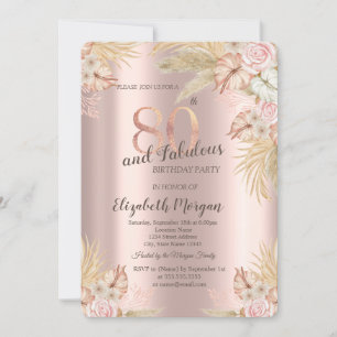 Invitation Boho Flowers, Pampas Grass Rose Gold 80e anniversa