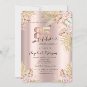 Invitation Boho Flowers, Pampas Grass Rose Gold 85e anniversa
