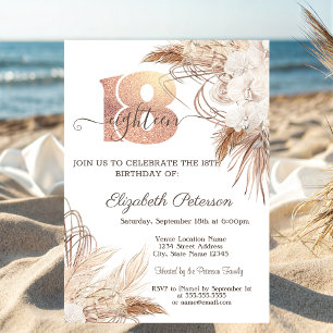 Invitation Boho Flowers Pois 18e anniversaire